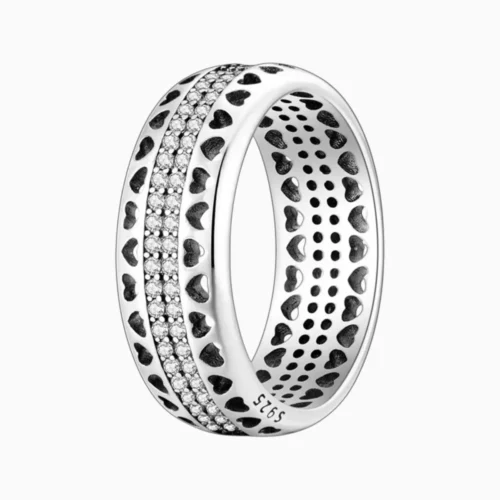 Anillo De Plata Corazones Pave