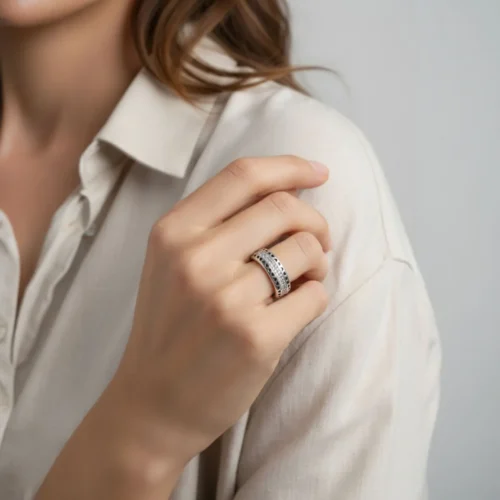 Anillo De Plata Corazones Pave