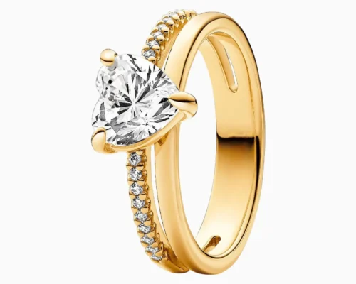 Anillo De Plata Doble Banda Dorado Corazón