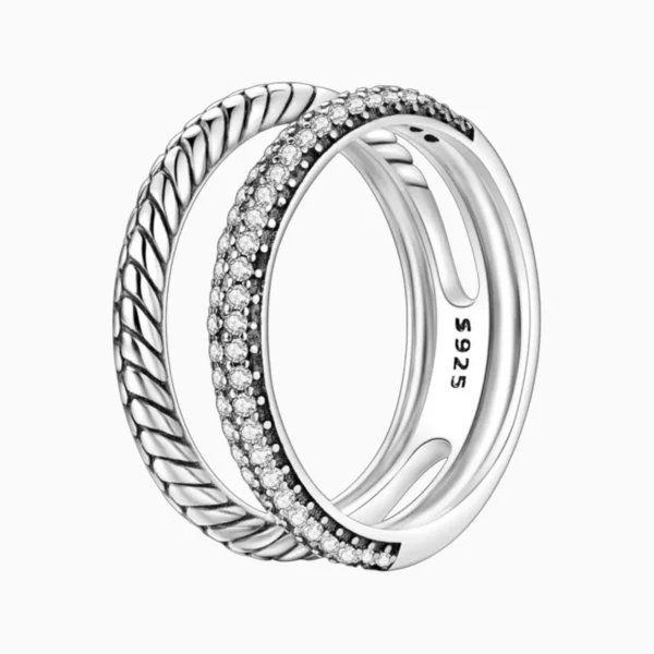 Anillo De Plata Doble Banda Pave