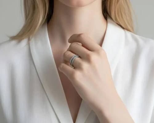 Anillo De Plata Doble Banda Pave