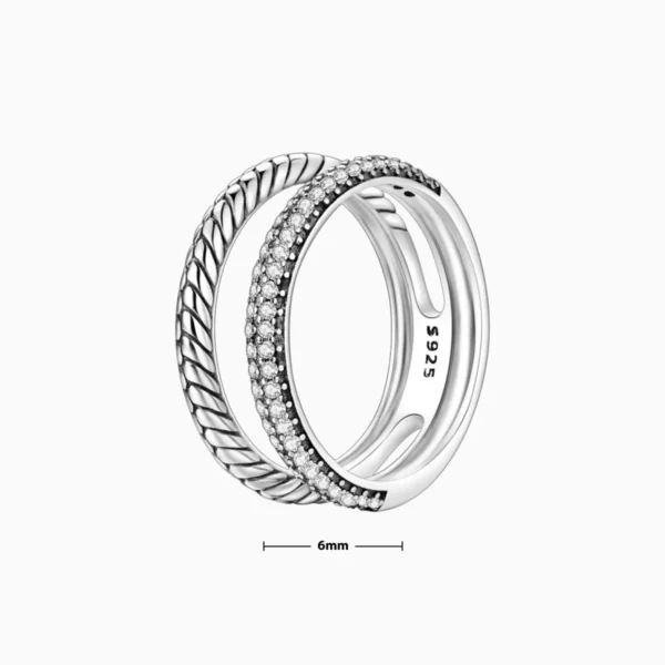 Anillo De Plata Doble Banda Pave