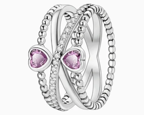 Anillo De Plata Dos Corazones