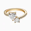 Anillo De Plata Dos Corazones Dorado