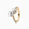 Anillo De Plata Dos Corazones Dorado