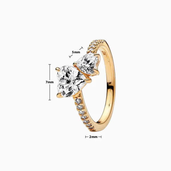 Anillo De Plata Dos Corazones Dorado