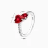 Anillo De Plata Dos Corazones Rojos
