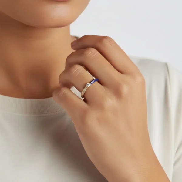 Anillo De Plata Dual Azul