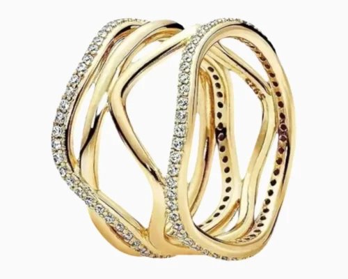Anillo De Plata Entrelazado Dorado