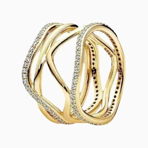 Anillo De Plata Entrelazado Dorado