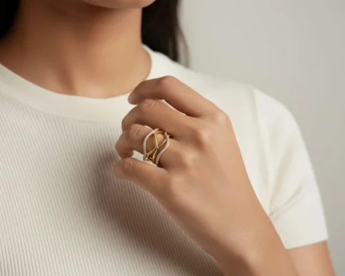 Anillo De Plata Entrelazado Dorado