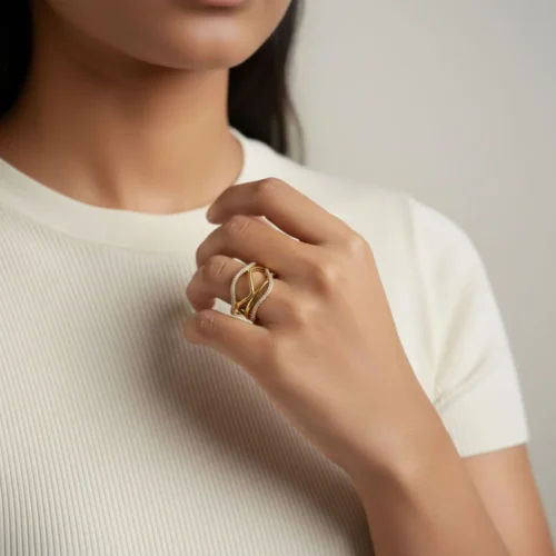 Anillo De Plata Entrelazado Dorado