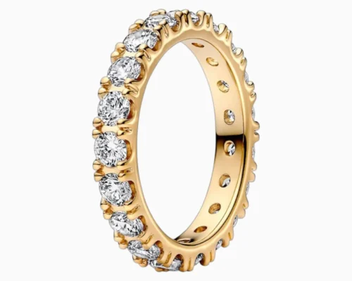 Anillo De Plata Eternidad Fila Brillante Dorado