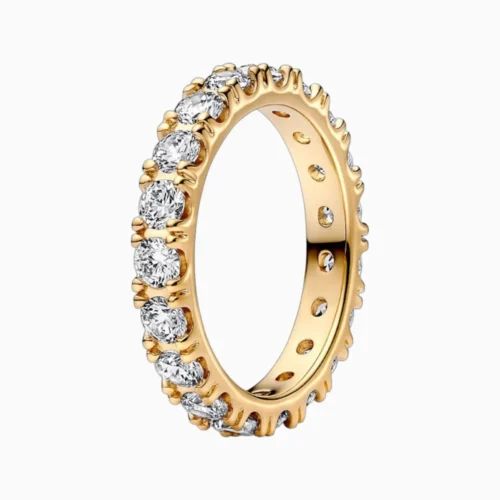 Anillo De Plata Eternidad Fila Brillante Dorado Anillo De Plata Eternidad Fila Brillante Dorado