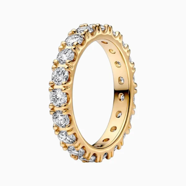 Anillo De Plata Eternidad Fila Brillante Dorado