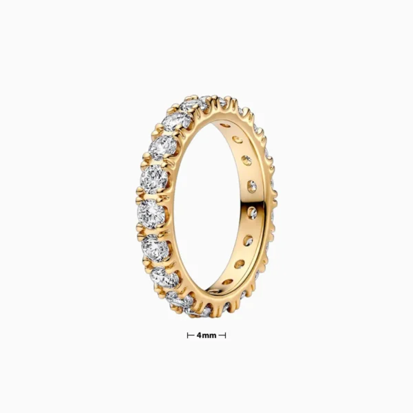 Anillo De Plata Eternidad Fila Brillante Dorado