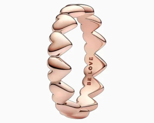 Anillo De Plata Fila Corazones Rosa