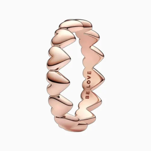 Anillo De Plata Fila Corazones Rosa