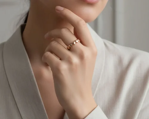 Anillo De Plata Fila Corazones Rosa