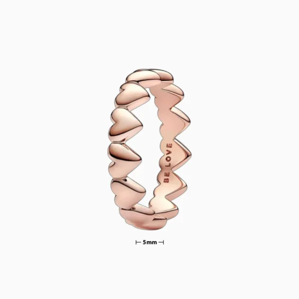 Anillo De Plata Fila Corazones Rosa