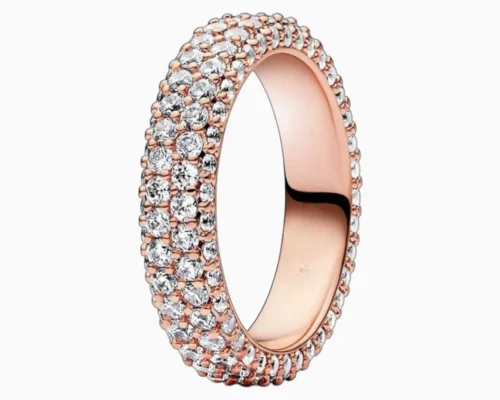 Anillo De Plata Fila Doble Pave Rosa