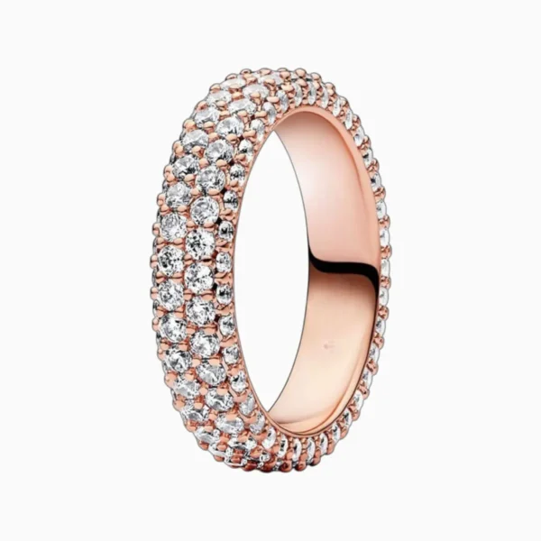 Anillo De Plata Fila Doble Pave Rosa
