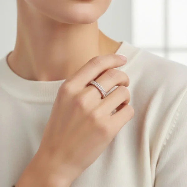 Anillo De Plata Fila Doble Pave Rosa