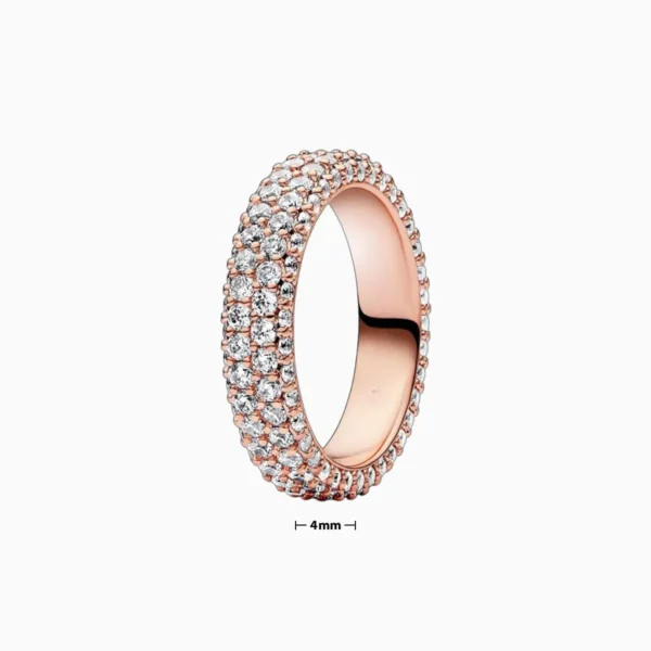 Anillo De Plata Fila Doble Pave Rosa
