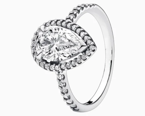Anillo De Plata Halo Corte Pera Grande Anillo De Plata Halo Corte Pera Grande