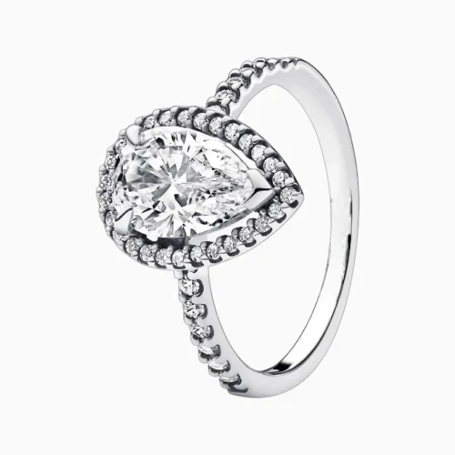 Anillo De Plata Halo Corte Pera Grande