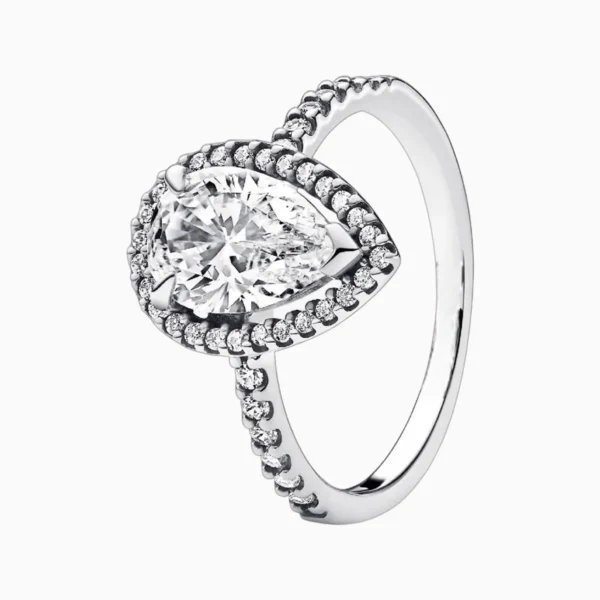Anillo De Plata Halo Corte Pera Grande