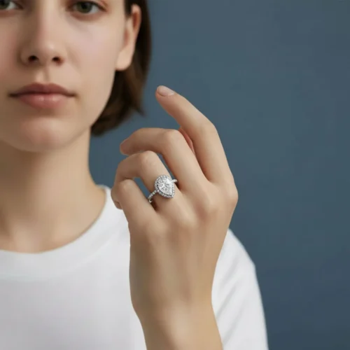Anillo De Plata Halo Corte Pera Grande