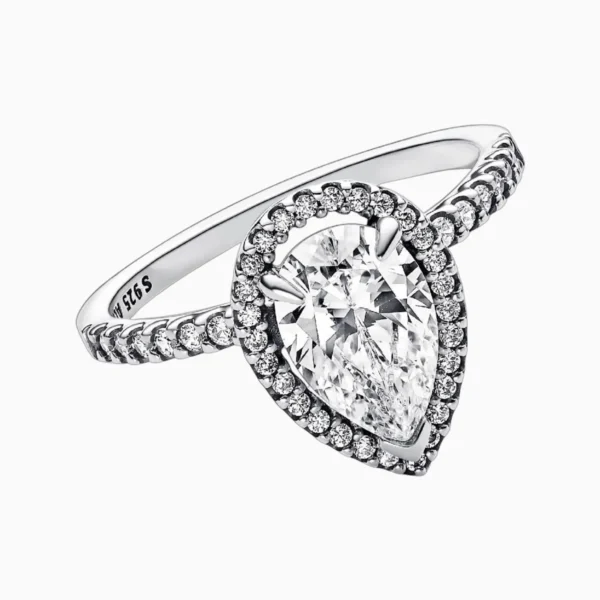 Anillo De Plata Halo Corte Pera Grande