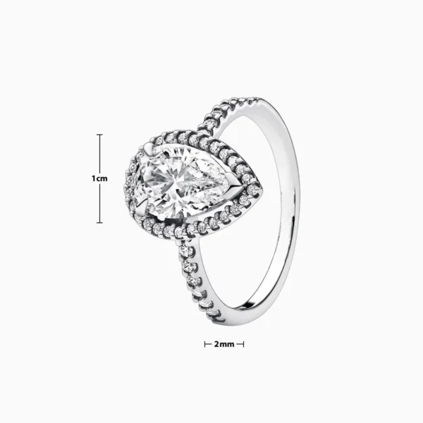 Anillo De Plata Halo Corte Pera Grande