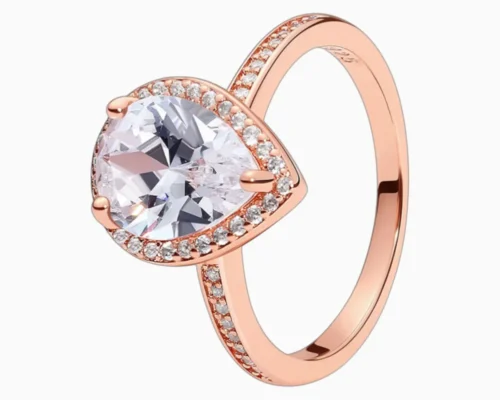 Anillo De Plata Halo Corte Pera Rosa