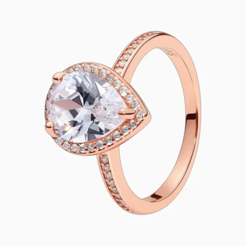 Anillo De Plata Halo Corte Pera Rosa
