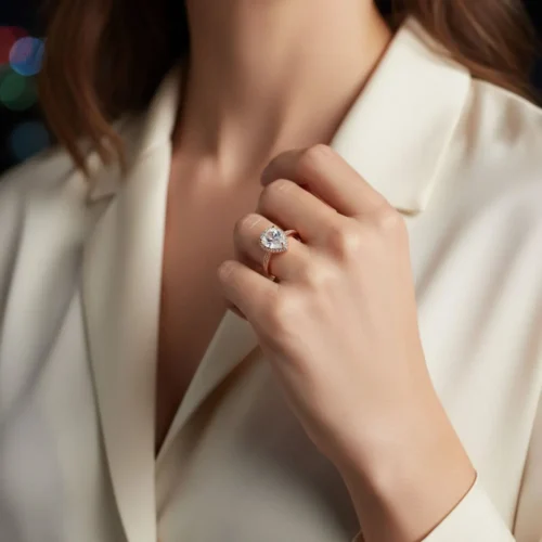 Anillo De Plata Halo Corte Pera Rosa