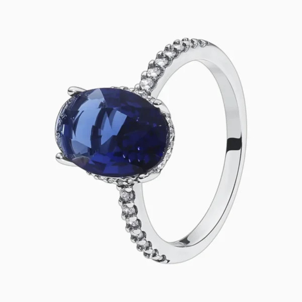 Anillo De Plata Halo Ovalado Azul