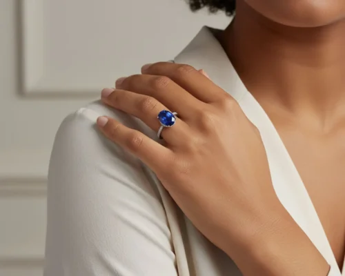 Anillo De Plata Halo Ovalado Azul