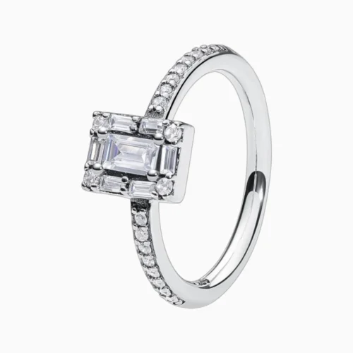 Anillo De Plata Halo Rectangulo Brillante