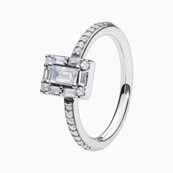 Anillo De Plata Halo Rectangulo Brillante
