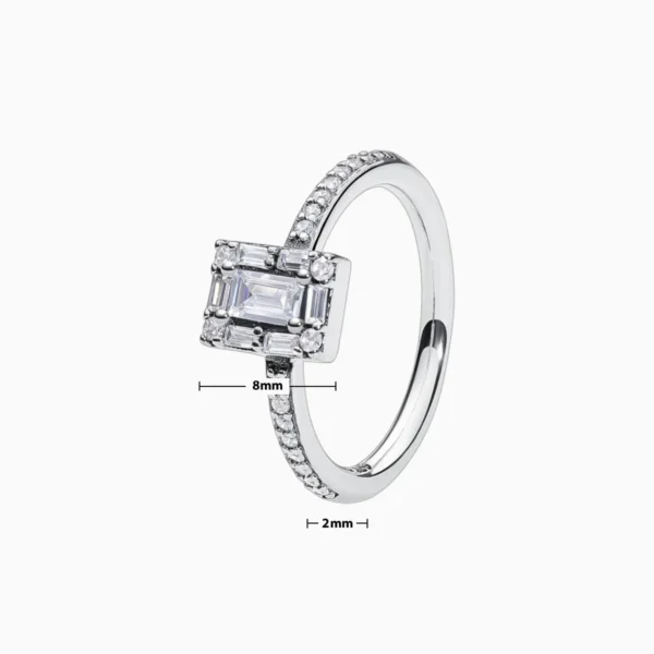 Anillo De Plata Halo Rectangulo Brillante
