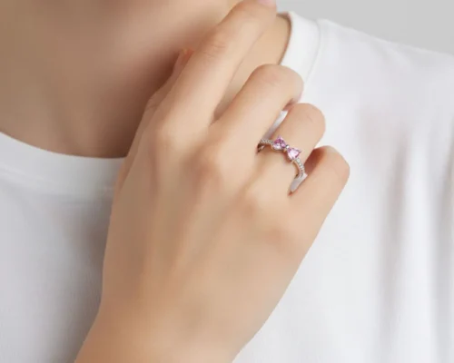 Anillo De Plata Moño Rosa