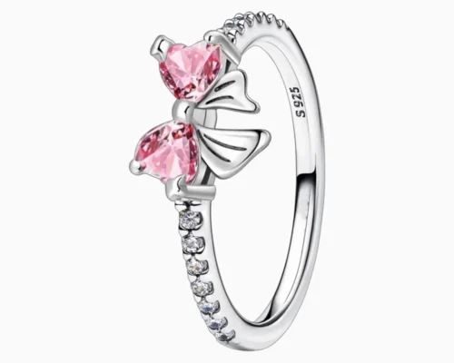 Anillo De Plata Moño Rosa Completo
