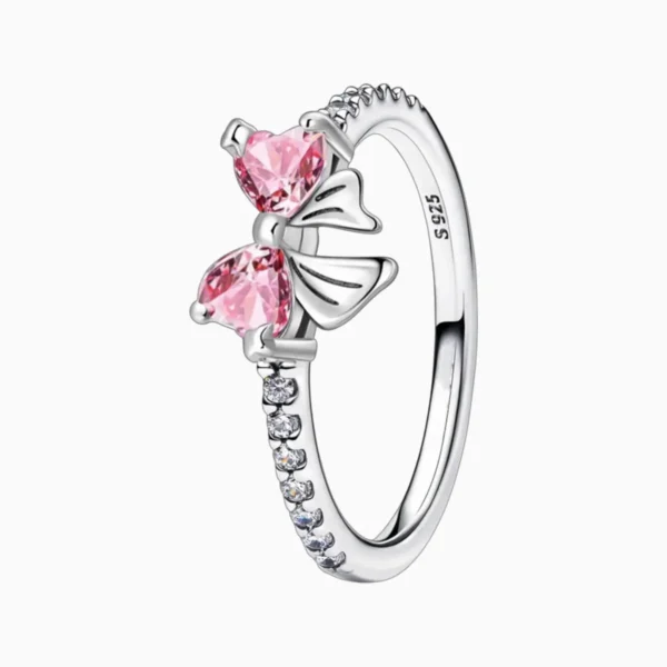 Anillo De Plata Moño Rosa Completo