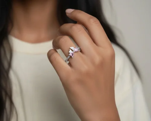 Anillo De Plata Moño Rosa Completo