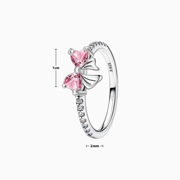 Anillo De Plata Moño Rosa Completo