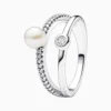 Anillo De Plata Perla Doble Banda