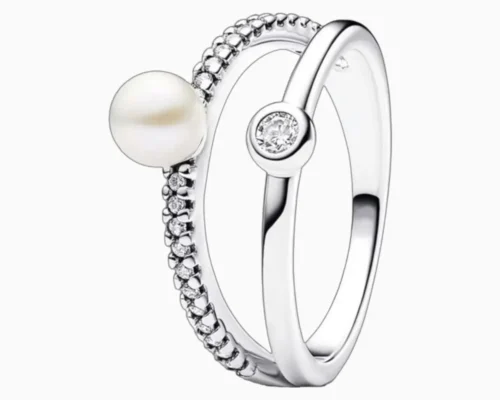 Anillo De Plata Perla Doble Banda Anillo De Plata Perla Doble Banda