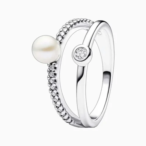 Anillo De Plata Perla Doble Banda